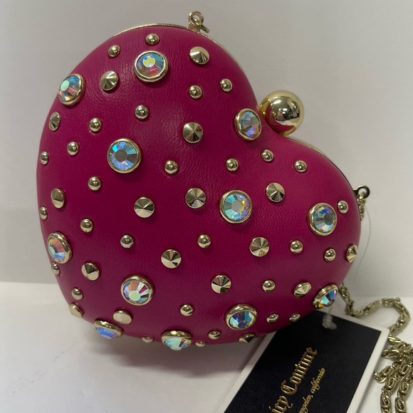 Vintage Juicy Couture Pink Leather Rhinestone Heart Minaudiere Bag. - Picture 3 of 12